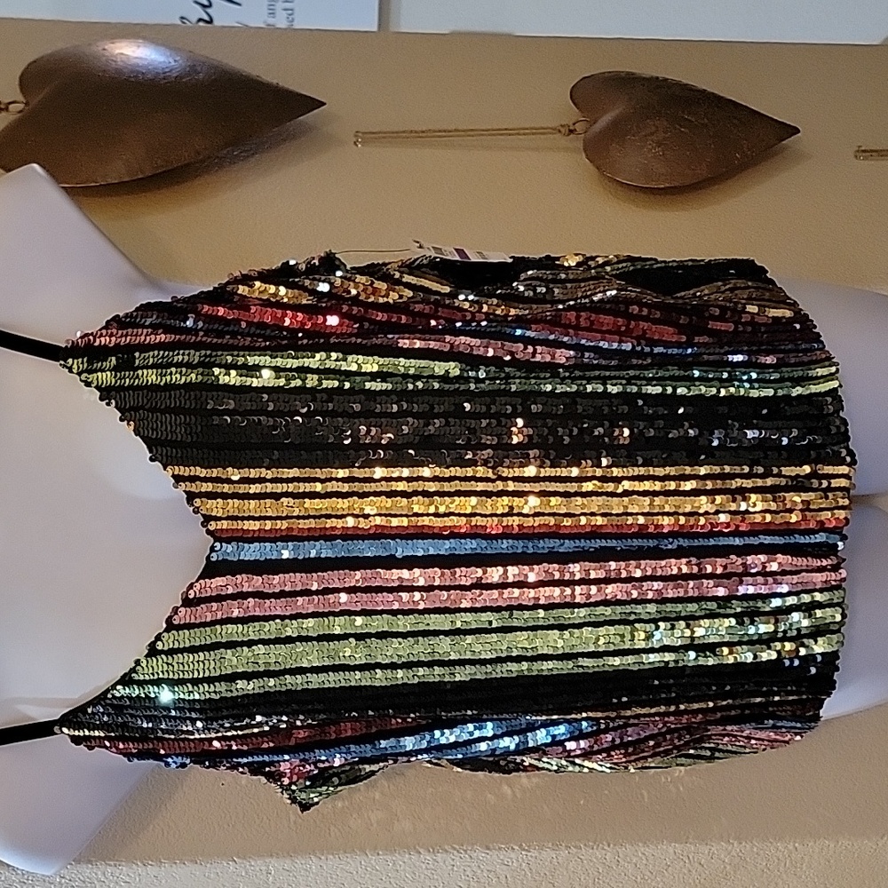INC Women's Multi Color Stripe Sequined Glam Adjustable Strap Top XXL NWT - Picture 9 of 11